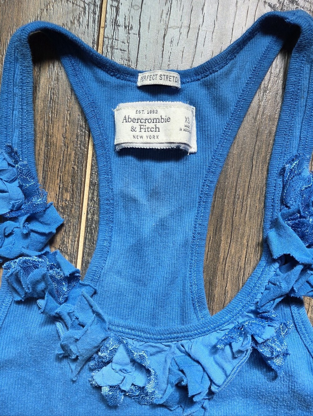 Abercrombie & Fitch Vintage Royal Blue Ruffle Tank Top XS Bella Swan Grunge Y2K